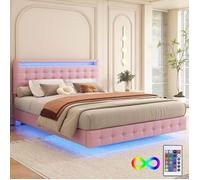 Lit double - LEYTN - 140x200cm - PU capitonné - Lumière LED - Réglable tête de lit