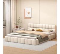 Lit double - Lit bébé - Sommier à lattes - Canapé-lit - Beige - 140x190 cm - Rembourrage doux - Structure robuste en MDF