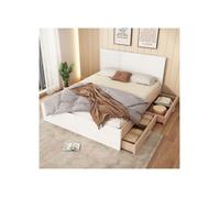 Lit double lit en bois système de lit 160×200cm 2 tiroirs,cadre de lit & ardoise rouille-207×80×165cm (L×H×L) blanc (sans matelas)