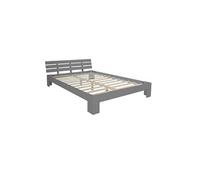 Homestyle4u Lit double 120 x 200 cm en bois massif avec sommier à lattes Gris