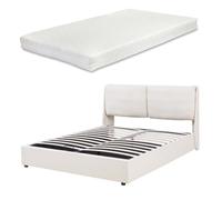 Lit double Lunner avec matelas à mousse froid 160 x 200 cm beige