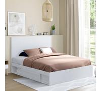 IDMarket Lit double MELSA avec rangements tête de lit et sommier 140 x 190 cm blanc