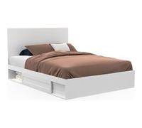 IDMarket Lit double MELSA avec rangements tête de lit et sommier 140 x 190 cm blanc