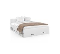 IDMarket - Lit Double MINEA avec tiroirs + niches de Rangement + tête de lit et sommier 140 x 190 cm Blanc