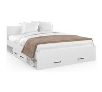 IDMarket - Lit Double MINEA avec tiroirs + niches de Rangement + tête de lit et sommier 140 x 190 cm Blanc