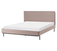 Lit Double Moderne avec Tête de Lit et Sommier Lattes 160 x 200 cm en Tissu Rembourré Taupe Corio