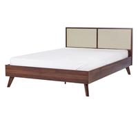 Lit Double Moderne Boho 140 x 200 cm Tête de Lit en Rotin Bois Foncé Monpazier