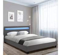 Lit double NEO 140 x 190 CM PVC gris avec sommier et LED intégrées