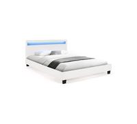 IDMarket - Lit Double Neo avec tête de lit LED intégrées et sommier 140 x 190 cm PVC Blanc