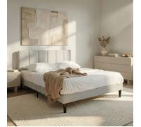 Lit Double OLBIA 140x190 cm, Rembourré en Tissu Gris Clair, Cadre de Lit Adulte, Sommier Inclus