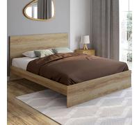 IDMARKET Lit double OMAHA avec tête de lit et sommier 160 x 200 cm façon hêtre