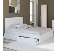 IDMarket - Lit Double Omaha 4 tiroirs sur roulettes avec tête de lit et sommier 140 x 190 cm Blanc