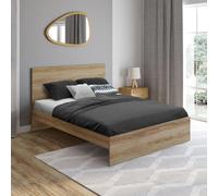 Lit double OMAHA avec tête de lit et sommier 140 x 190 cm façon hêtre