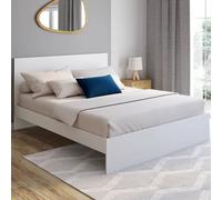 IDMarket Lit double OMAHA - tête de lit et sommier 160 x 200 cm - blanc