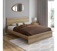 IDMarket Lit double Omaha – 160 x 200 cm avec tête de lit et sommier façon hêtre
