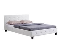 Lit double pour adulte JOSY avec sommier 140x190 cm 2 places, tête et pied de lit capitonnés avec strass, en synthétique blanc