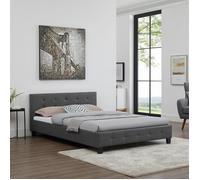 IDIMEX Lit Double pour Adulte Mathieu Couchage 140 x 190 cm avec sommier 2 Places / 2 Personnes, tête et Pied de lit capitonnés, revêtement synthétique Gris