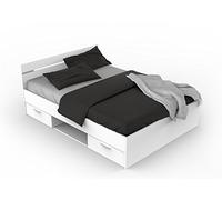 Lit Double Pour Adulte Michigan 140 X 200 cm 2 Tiroirs / 1 Niche - Coloris Blanc - Fabriqué en France - Modulable & Fonctionnel