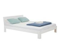 Lit double pour adulte THOMAS couchage 140 x 190 cm avec tête de lit, 2 places pour 2 personnes, en pin massif lasuré blanc Blanc G