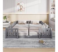 Lit double ProximaX gris avec barrières de sécurité et motif étoilé, lot de 2 lits d'enfant sans sommier à lattes, lit robuste en pin pour les familles