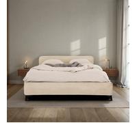 Lit double RAVELLO 140x190 cm, Revêtement en tissu, Lit style moderne pour 2 personnes, Cadre de lit avec sommier inclus, Beige