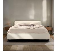 IDIMEX Lit Double Ravello 140x190 cm, Revêtement en Tissu, Lit Style Moderne pour 2 Personnes, Cadre de lit en Bois avec sommier Inclus, Blanc crème