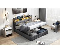 Lit Double Rembourré 140x190 Cm Avec Fonction Hydraulique,avec USB Et LED,avec Sommier à Lattes,gris