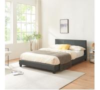 Lit Double Rembourré Moderne Robuste Sommier à Lattes Solide Housse Similicuir Design Élégant 140 x 200 cm Gris Foncé