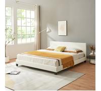 Lit Double Rembourré Albacete Sommier à Lattes Similicuir 180 x 200 cm Blanc Corium