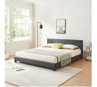 Lit Double Rembourré Moderne Robuste Sommier à Lattes Solide Housse Similicuir Design Élégant 180 x 200 cm Gris Foncé