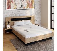 IDMARKET Lit double SANTA 140 x 190 cm tête de lit avec chevets suspendus et sommier bois et noir