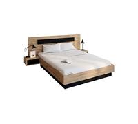 IDMARKET Lit double SANTA 140 x 190 cm tête de lit avec chevets suspendus et sommier bois et noir