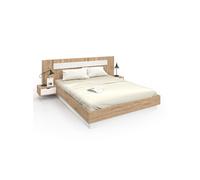 IDMarket Lit double Santa – tête de lit et tables de chevet intégrées + sommier 160x200 Bois/Blanc