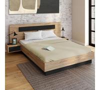 IDMarket - Lit double Santa avec tête de lit et tables intégrées, sommier 160 x 200 cm bois et noir