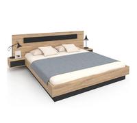 Lit double SANTA avec tête de lit + tables de chevet intégrées et sommier 180 x 200 cm bois et noir