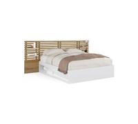 IDMARKET Lit double SAVANA avec tête de lit, chevets, rangements et sommier 140 x 190 cm hêtre et blanc