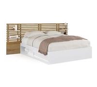 IDMARKET Lit double SAVANA avec tête de lit, chevets, rangements et sommier 140 x 190 cm hêtre et blanc