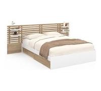 IDMarket Lit double Savana - tête de lit, chevets, rangements, sommier 140 x 190 cm hêtre et blanc