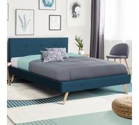 Lit Double Scandinave Oslo 140 X 190 Cm Tissu Bleu Canard
