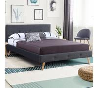 Lit Double Scandinave Oslo 140 X 190 Cm Tissu Gris Anthracite