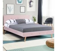 Lit double scandinave OSLO 140 x 190 CM tissu rose clair effet velours