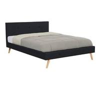 Lit double scandinave OSLO avec tête de lit et sommier 160 x 200 cm tissu noir Noir G