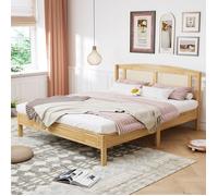 Lit double - SOGEU - Lit cabane enfant - 160x200 cm - Pin + rotin PE - Lattes renforcées
