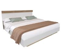Lit double - Structure de lit en bois suspendue - 160 x 200 cm - Rangement intégré - Tête de lit - Sommier à lattes - Sans matelas - Chêne Sonoma/Blanc