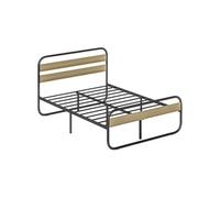HomCom - Lit double 140x190 cm - Cadre en acier style industriel, tête & sommier inclus, aspect bois