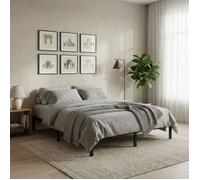 Lit Double TIDUR, 180 x 200 cm, Noir, Structure en Métal, Cadre Renforcé, Sommier Intégré, Style Industriel Minimaliste