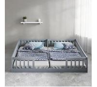 Lit duo enfant 90x200 cm avec barrières de sécurité, pin massif et MDF, style minimaliste, soft gray