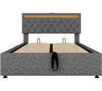 Lit électrique à plateau plat, 140 x 200 cm, lit hydraulique avec système de levage, lampe d'ambiance à couleurs changeantes, télécommande, port USB, gris
