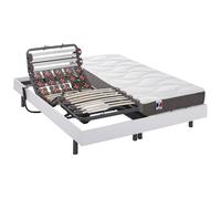 Lit électrique de relaxation lattes et plots + matelas 100% latex 3 zones - 2 x 80 x 200 cm - Blanc - MENELAS de YSMÉE