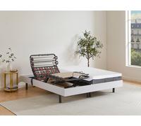 Vente-unique - Lit électrique de Relaxation Lattes et plots + Matelas mémoire de Forme - 2 x 80 x 200 cm - Blanc - DIONYSOS de YSMÉE